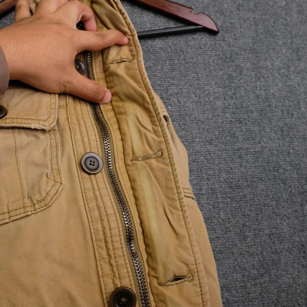Hollister Jacket Mens XL Beige Canvas Sherpa Lined Carpinteria Full Zip Pockets